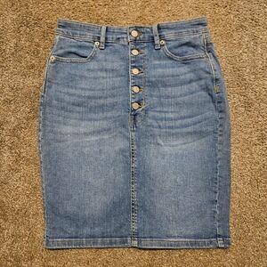 Banana Republic Skirt Womens 4 Blue Denim Button Front Pockets